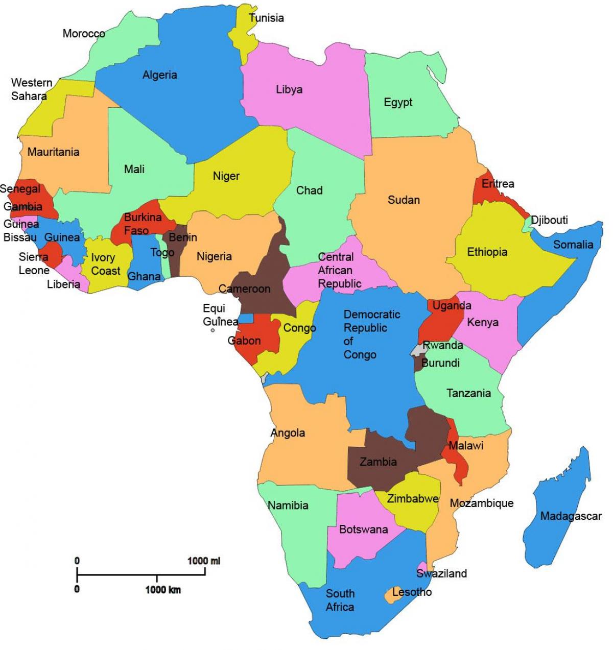 карта Афрыкі, паказваючы Танзаніі