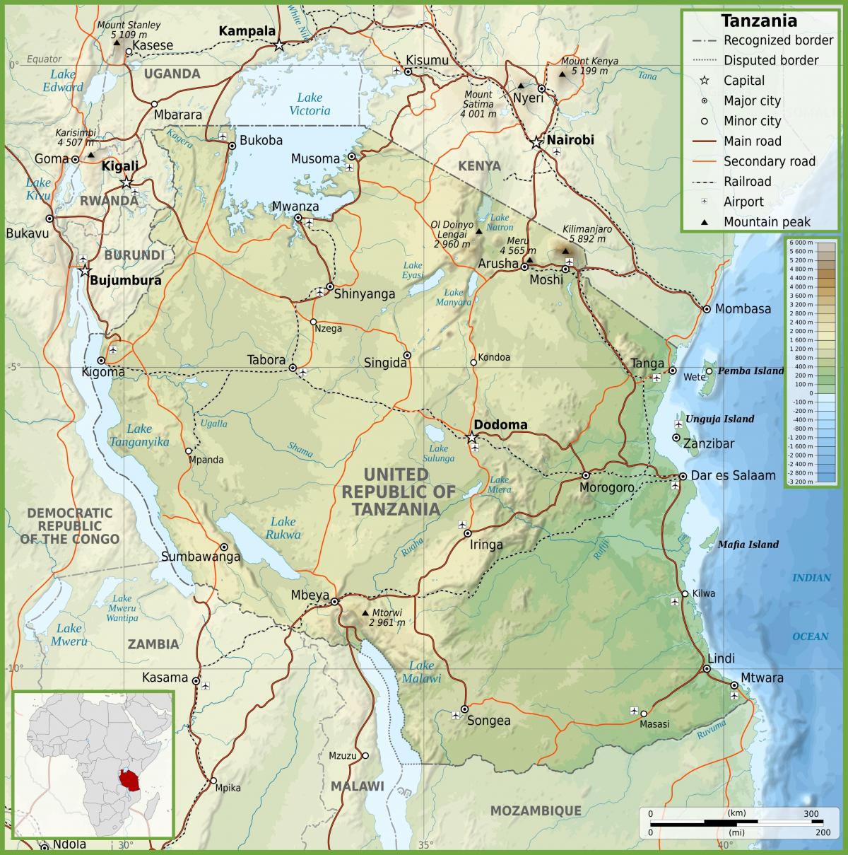 Дарожная карта Танзаніі кіламетраў
