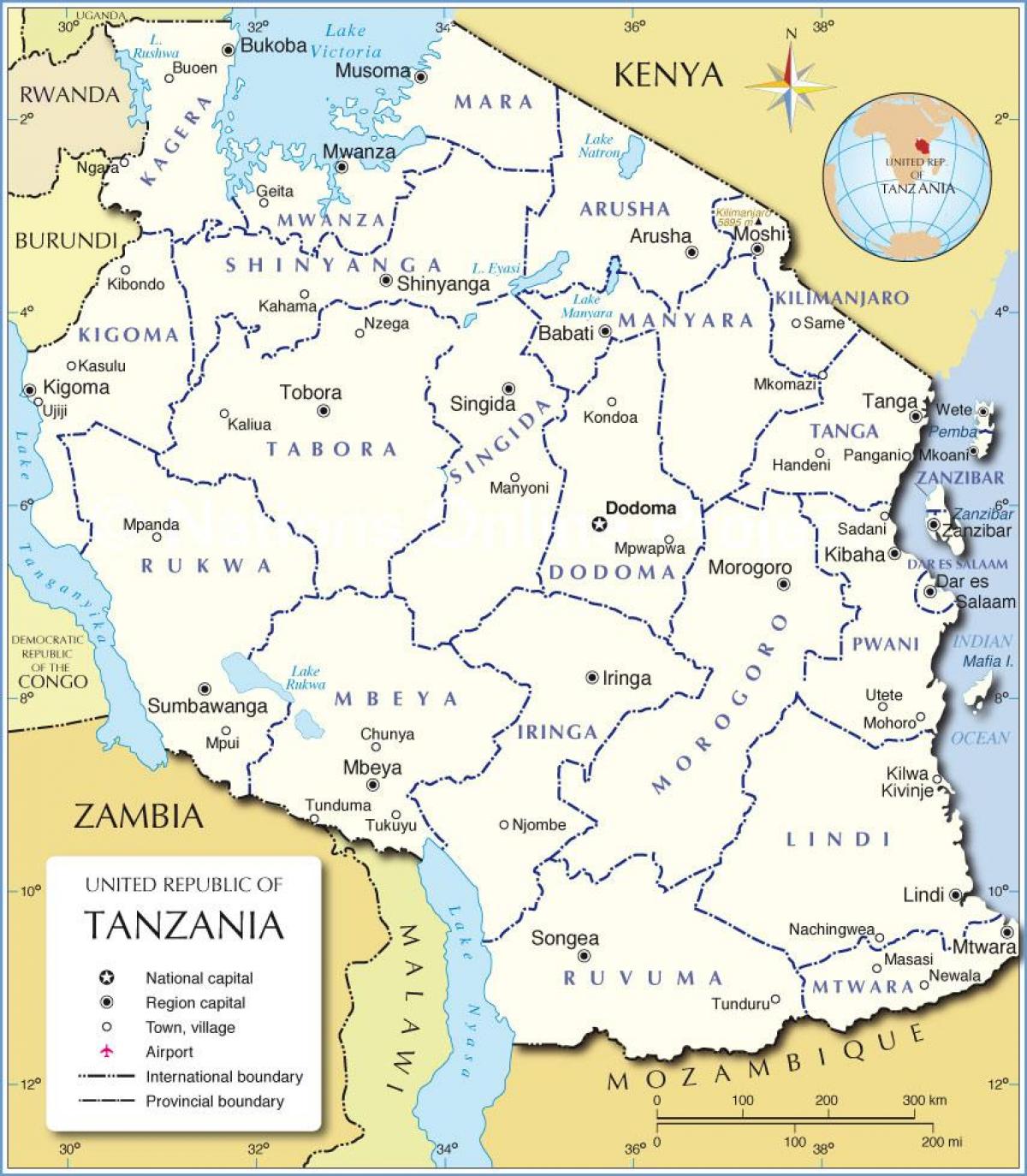 адміністрацыйная карта Танзаніі 
