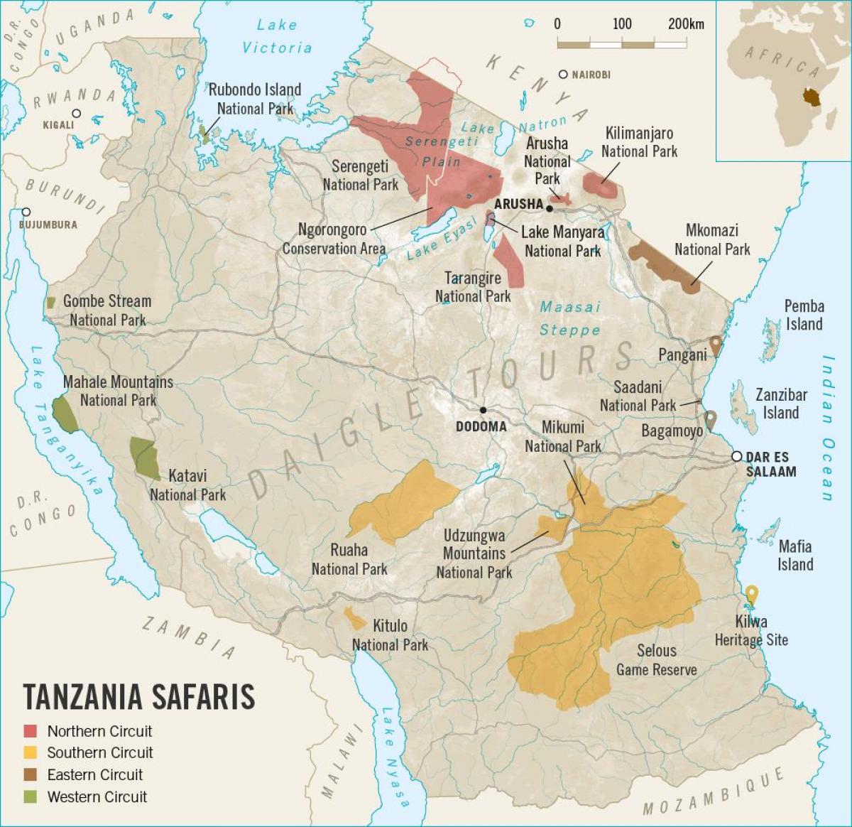 Карта Танзанія сафары 