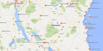 Карта аэрапорты Танзаніі 