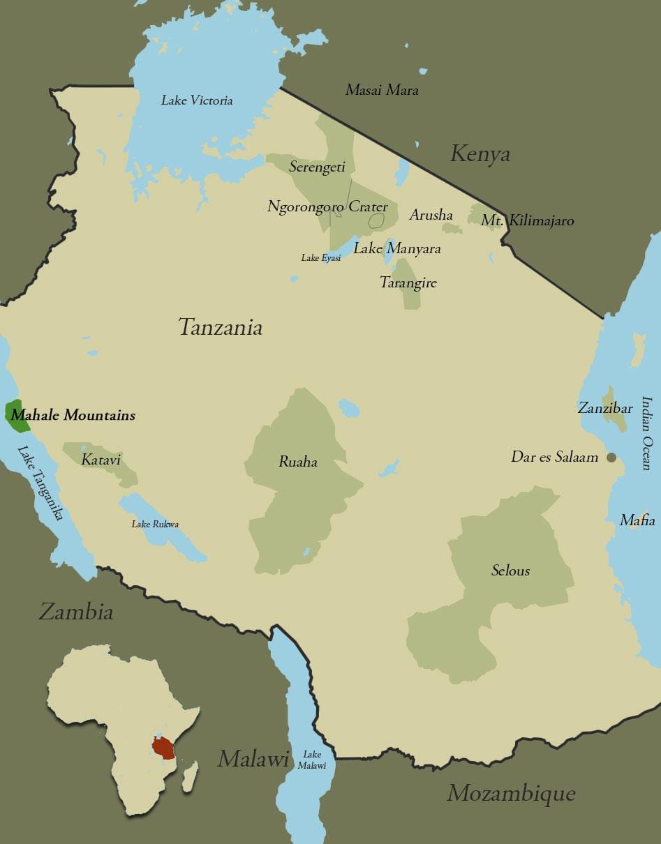 Карта Танзаніі горы
