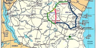 Дарожная сетка Танзаніі на карце