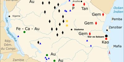 Карта прыродных рэсурсаў Танзаніі