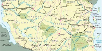 Турыстычныя славутасці Танзаніі на карце